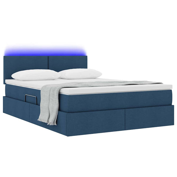 Bett mit Stauraum, LED & Matratze Blau 140x200 cm