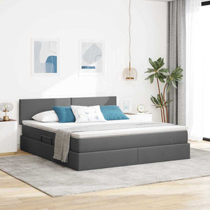 vidaXL Lit avec rangement et LED, gris foncé, 160 x 200 cm, tissu