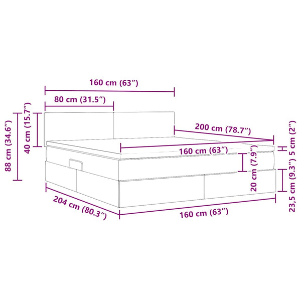 Bett mit Stauraum LED & Matratze Taupe 160x200 cm