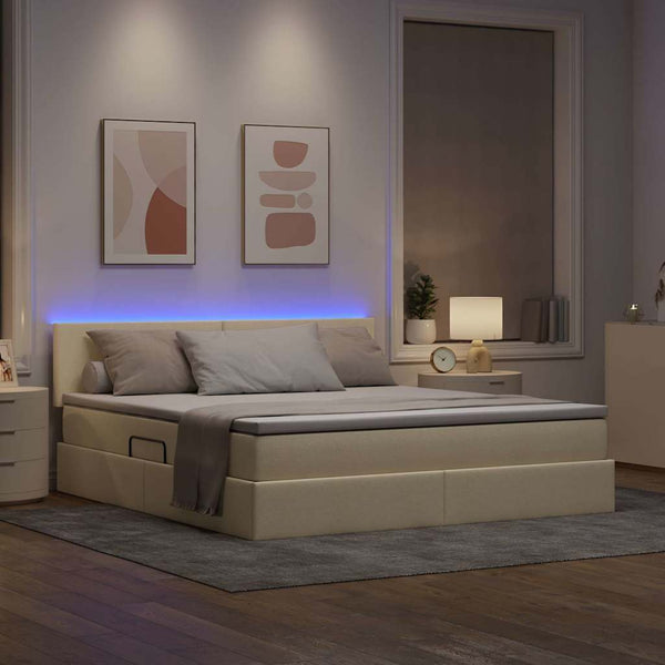 Bett mit Stauraum, LED & Matratze Creme 160x200 cm