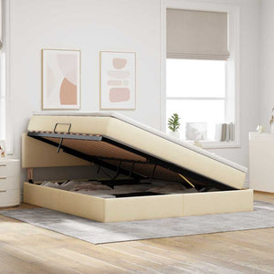Bett mit Stauraum, LED & Matratze Creme 160x200 cm