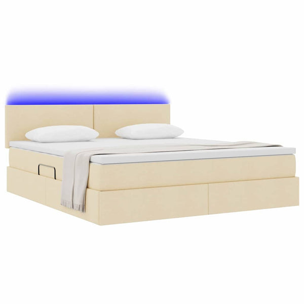 Bett mit Stauraum, LED & Matratze Creme 160x200 cm