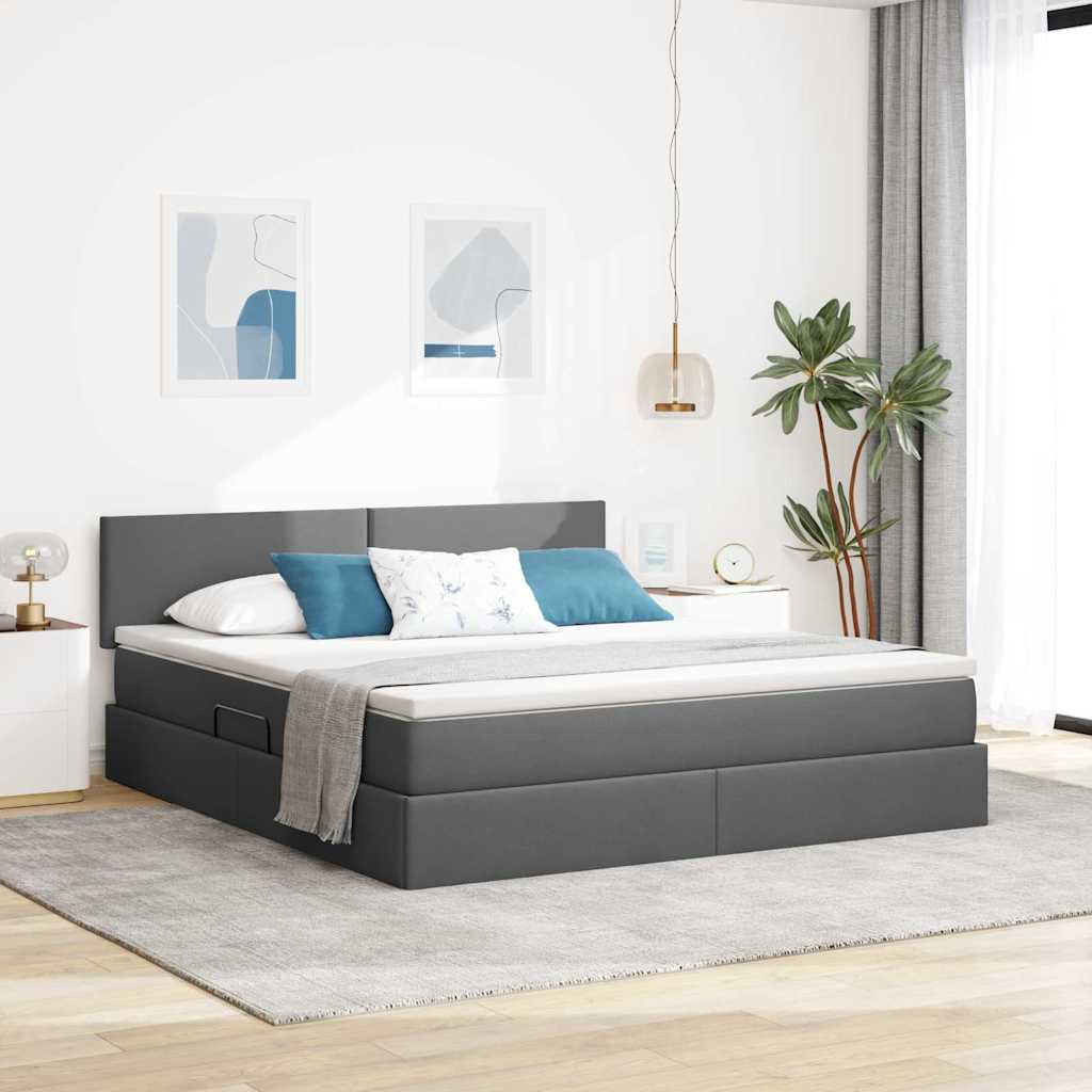 Bett mit Stauraum LED Dunkelgrau 180x200 cm