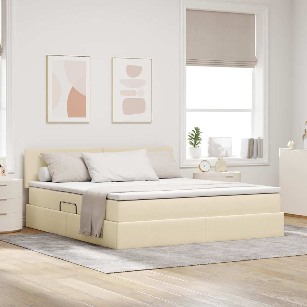 Bett mit Stauraum, LED & Matratze Creme 180x200 cm