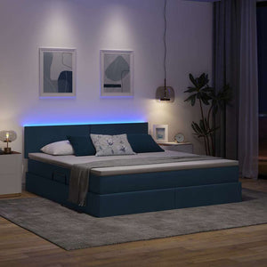 Bett mit Stauraum, LED & Matratze Blau 180x200 cm