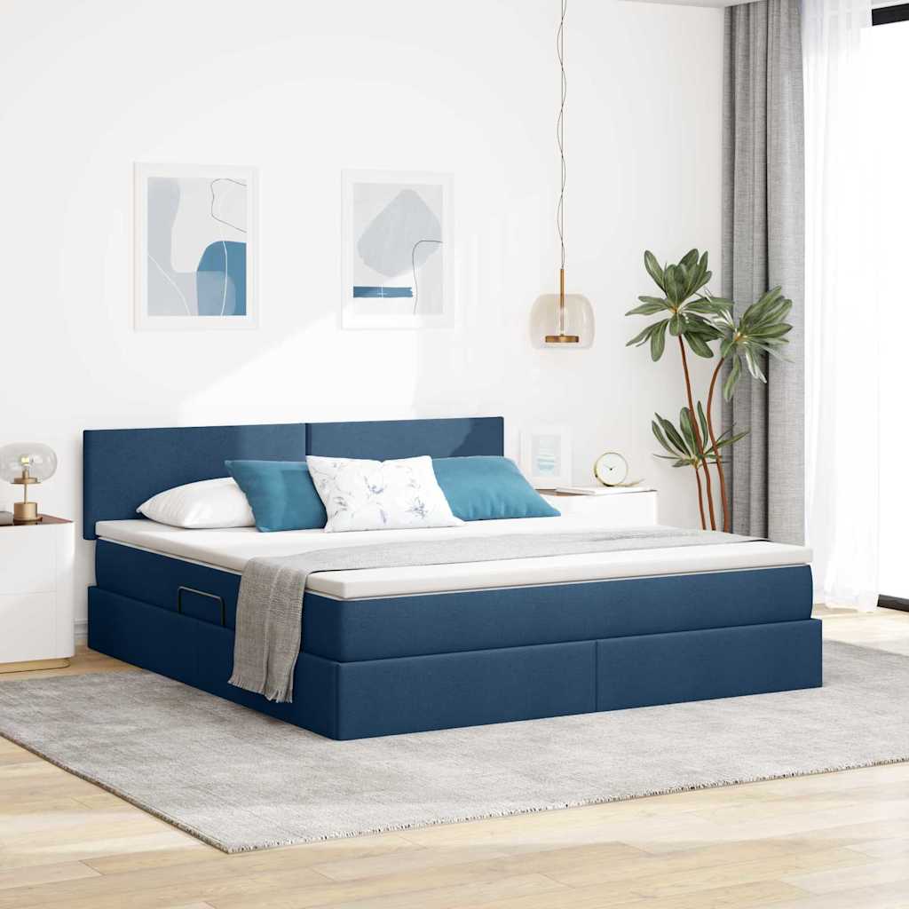 Bett mit Stauraum, LED & Matratze Blau 180x200 cm