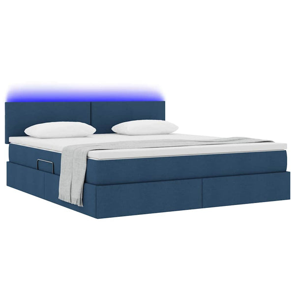 Bett mit Stauraum, LED & Matratze Blau 180x200 cm