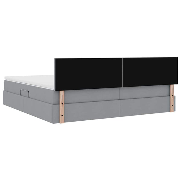 Bett mit Stauraum & LED Hellgrau 200x200 cm