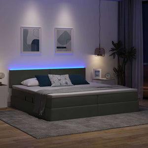 vidaXL Lit de rangement à LED gris foncé 200 x 200 cm en tissu