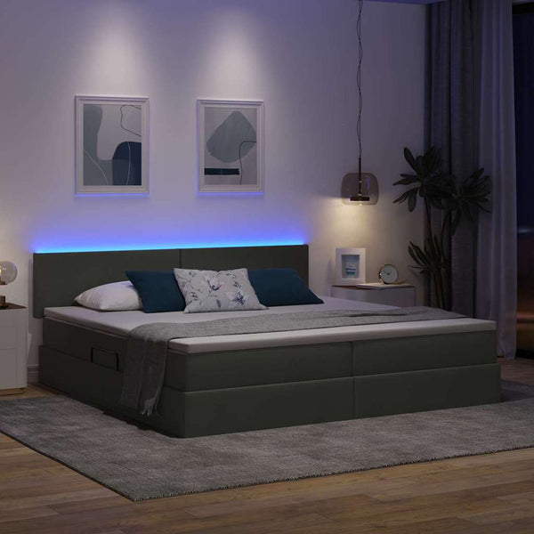 vidaXL Lit de rangement à LED gris foncé 200 x 200 cm en tissu