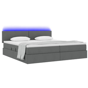 vidaXL Lit de rangement à LED gris foncé 200 x 200 cm en tissu