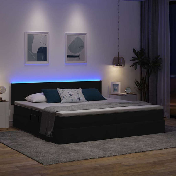 Bett mit Stauraum und LED Schwarz 200x200 cm