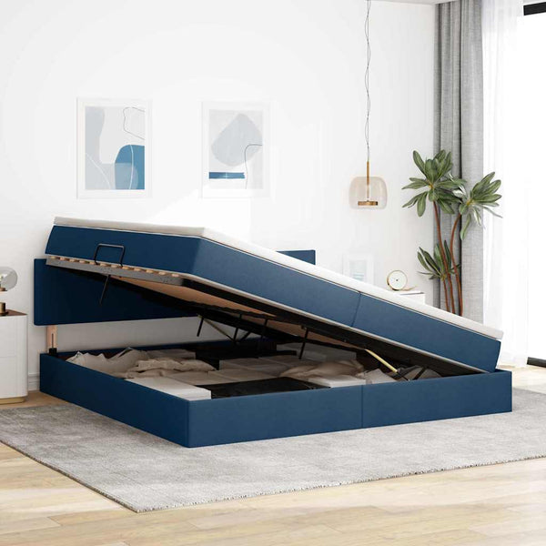 Bett mit Stauraum, LED & Matratze Blau 200x200 cm