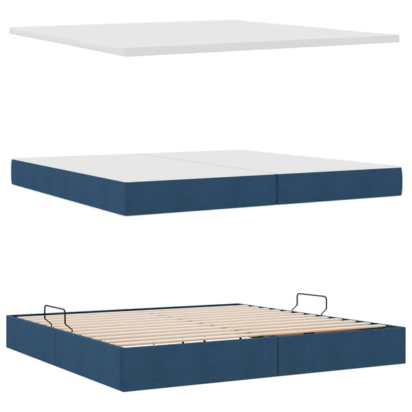 Bett mit Stauraum, LED & Matratze Blau 200x200 cm