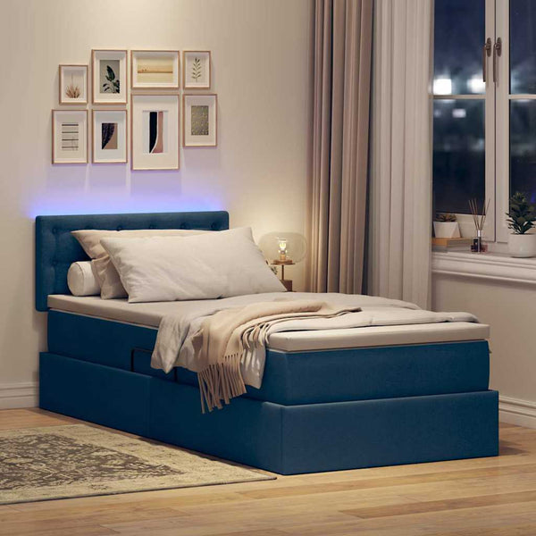 Bett mit Stauraum, LED & Matratze Blau 90x190 cm