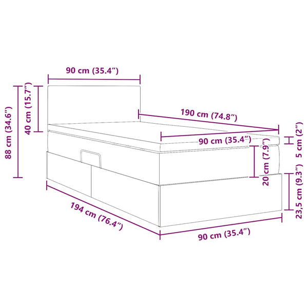 vidaXL Lit avec rangement et LED gris clair 90 x 190 cm velours