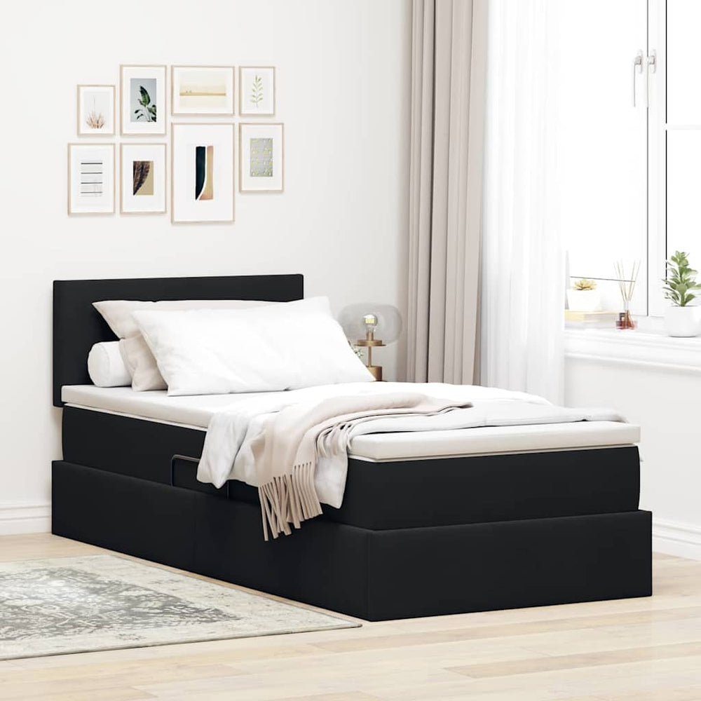 Bett mit Stauraum LED Matratze Schwarz Samt 90x190
