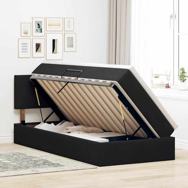 Bett mit Stauraum LED Matratze Schwarz Samt 90x190