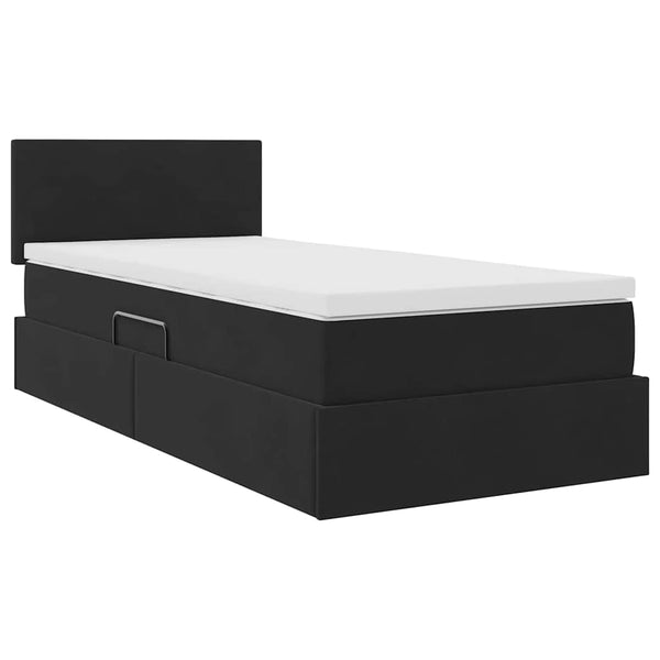 Bett mit Stauraum LED Matratze Schwarz Samt 90x190