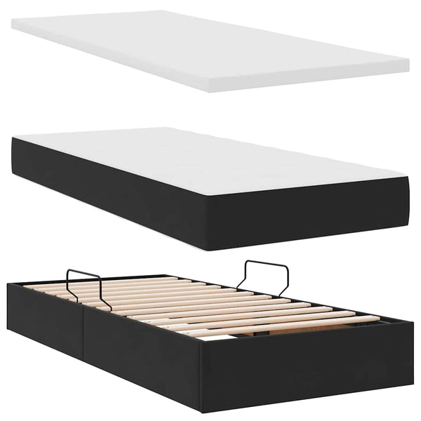 Bett mit Stauraum LED Matratze Schwarz Samt 90x190