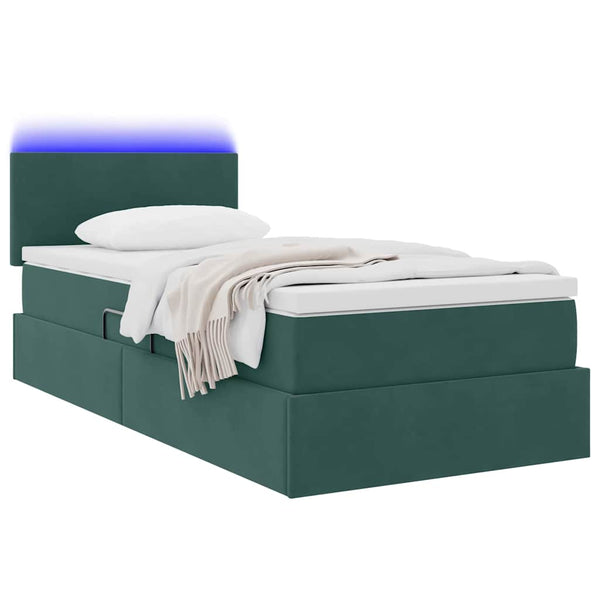 Bett mit Stauraum und LED Dunkelgrün 90x190 cm