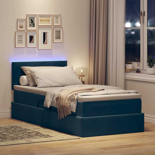 Bett mit Stauraum LED Dunkelblau 90x190 cm Samt