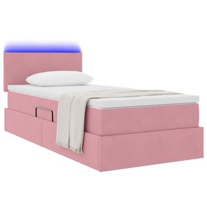 Bett mit Stauraum, LED & Matratze Rosa Samt 90x190