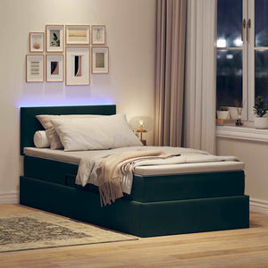 Bett mit Stauraum und LED Dunkelgrün 90x200 cm