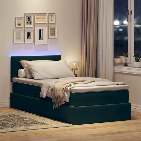 Bett mit Stauraum und LED Dunkelgrün 90x200 cm