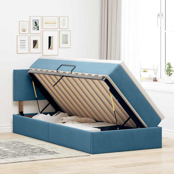 Bett mit Stauraum und LED Dunkelblau 90x200 cm