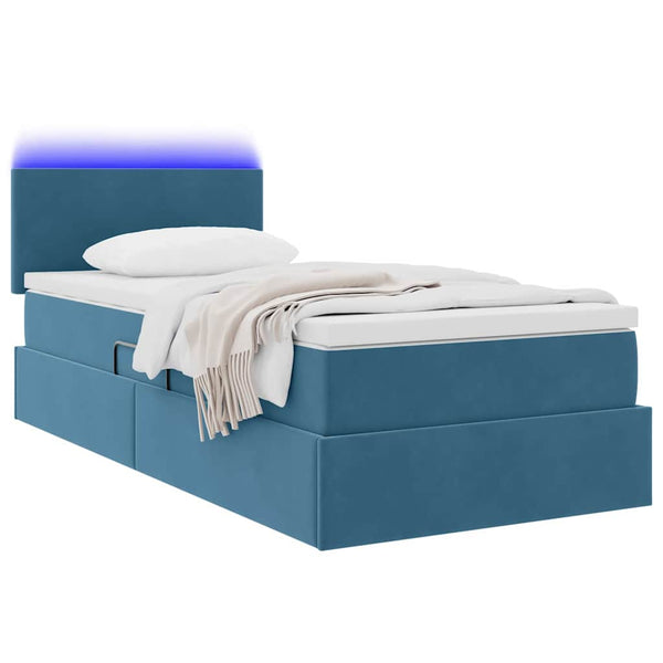 Bett mit Stauraum und LED Dunkelblau 90x200 cm