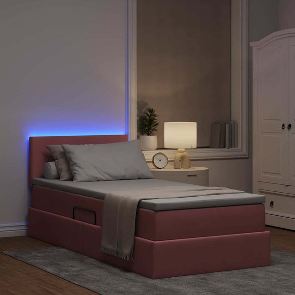 Bett mit Stauraum LED Rosa Samt 90x200 cm