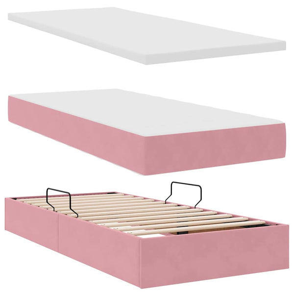 Bett mit Stauraum LED Rosa Samt 90x200 cm