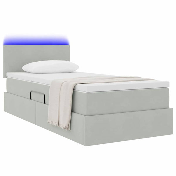 Bett mit Stauraum LED Hellgrau Samt 100x200