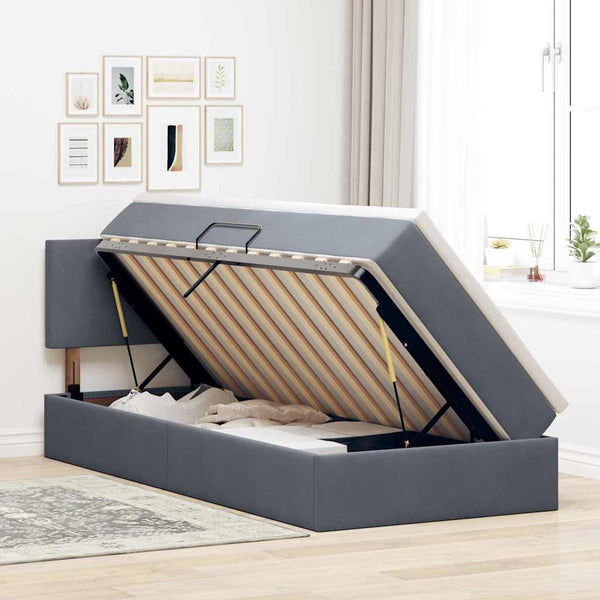 Bett mit Stauraum LED Dunkelgrau 100x200 cm Samt