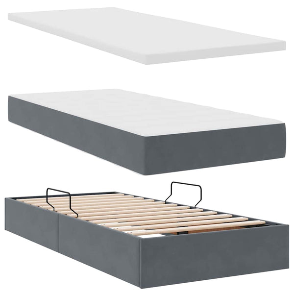 Bett mit Stauraum LED Dunkelgrau 100x200 cm Samt