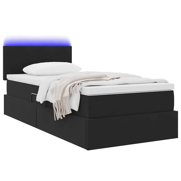 Bett mit Stauraum LED Schwarz 100x200 cm Samt