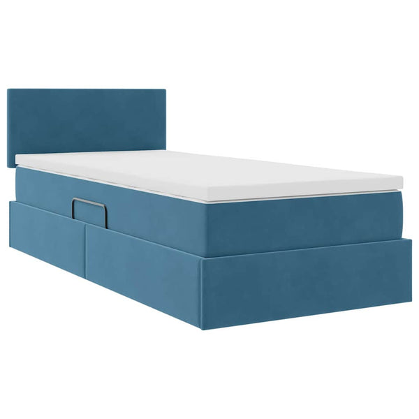 Bett mit Stauraum, LED, Dunkelblau, 100x200 cm
