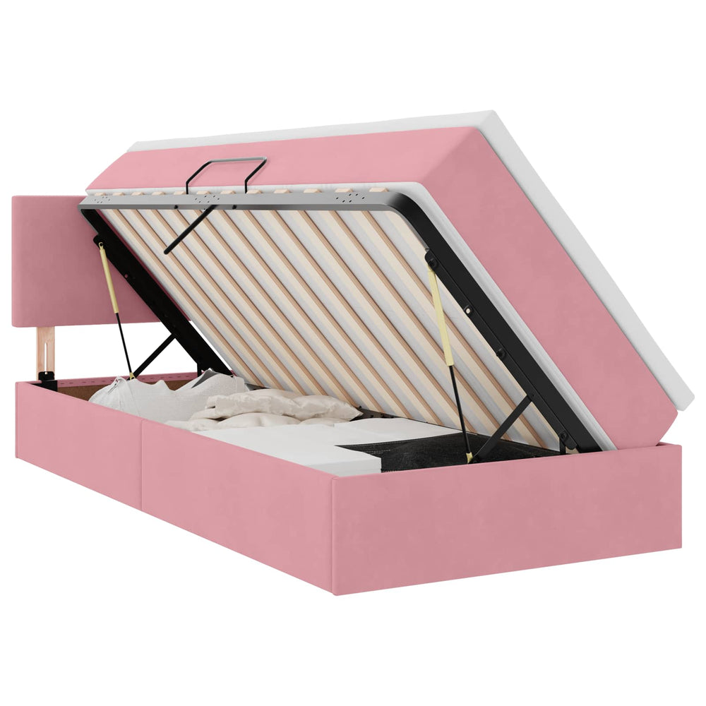 Bett mit Stauraum, LED & Matratze Rosa 100x200 cm