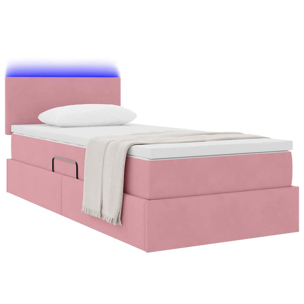 Bett mit Stauraum, LED & Matratze Rosa 100x200 cm