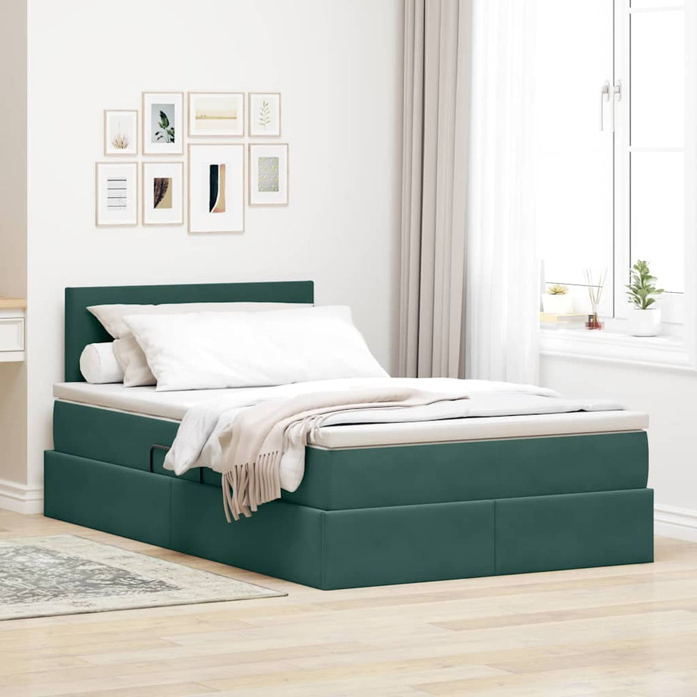 Bett mit Stauraum LED Dunkelgrün Samt 120x190