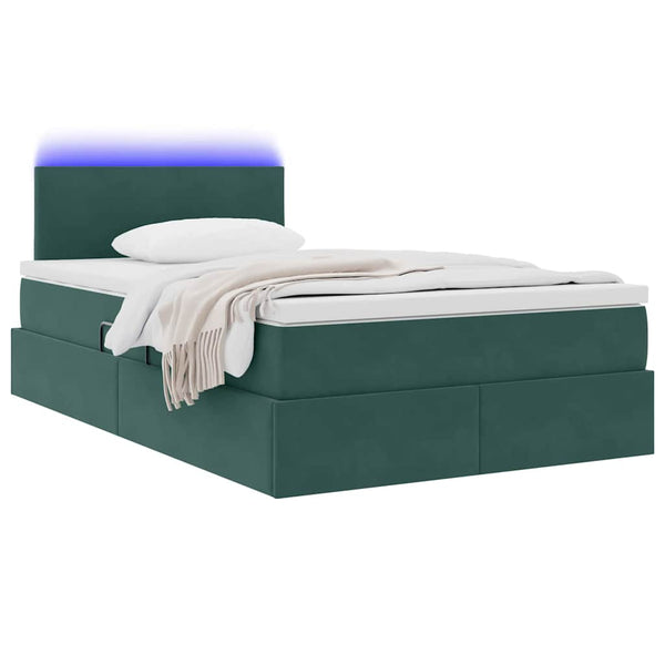 Bett mit Stauraum LED Dunkelgrün Samt 120x190