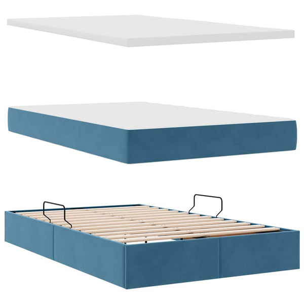 Bett mit Stauraum, LED & Matratze Blau Samt 120x190