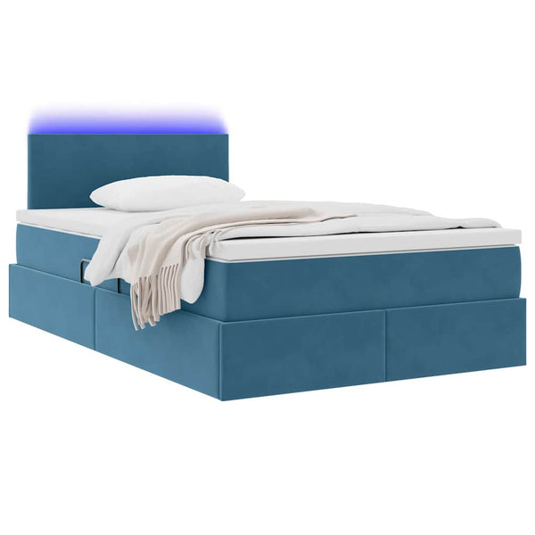 Bett mit Stauraum, LED & Matratze Blau Samt 120x190