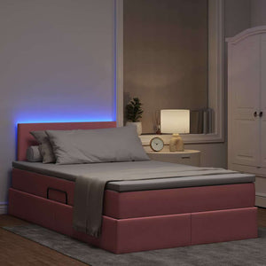 Rosa Samt Bett mit Stauraum & LED 120x190