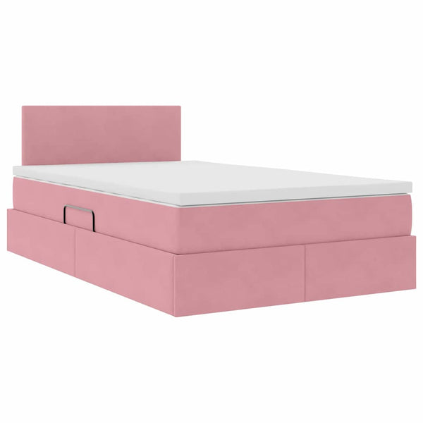 Rosa Samt Bett mit Stauraum & LED 120x190