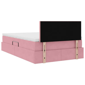 Rosa Samt Bett mit Stauraum & LED 120x190