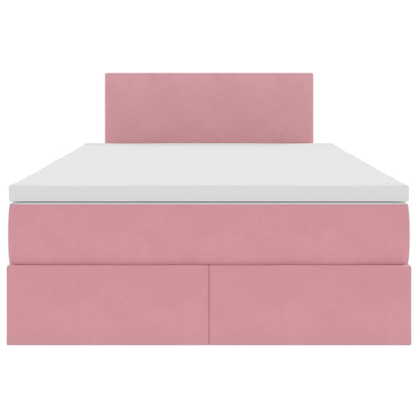 Rosa Samt Bett mit Stauraum & LED 120x190