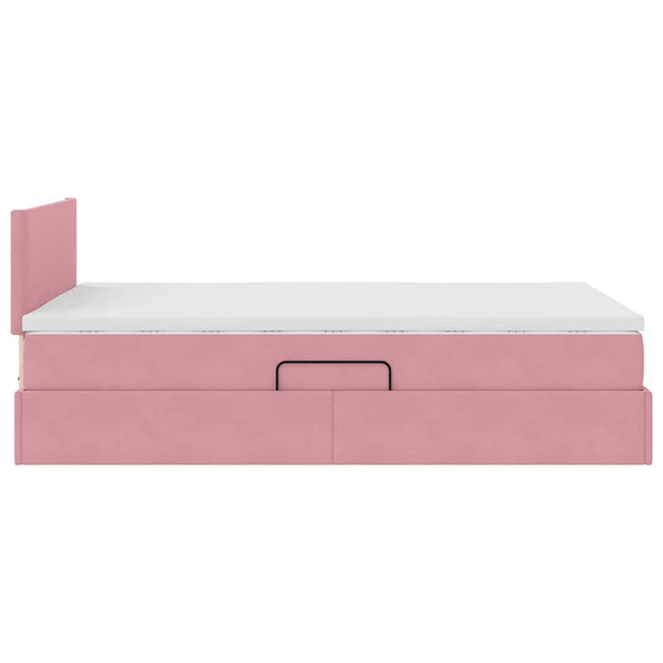 Rosa Samt Bett mit Stauraum & LED 120x190