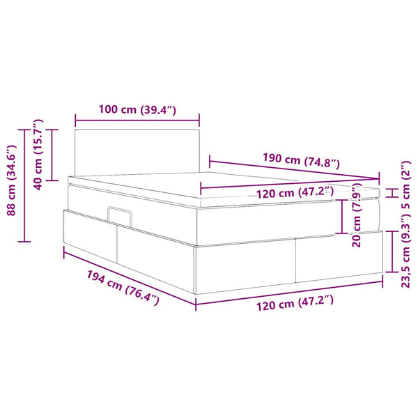 Rosa Samt Bett mit Stauraum & LED 120x190